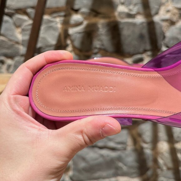 Amina Muaddi Purple Lupita Glass Heeled Mules - Picture 12 of 13